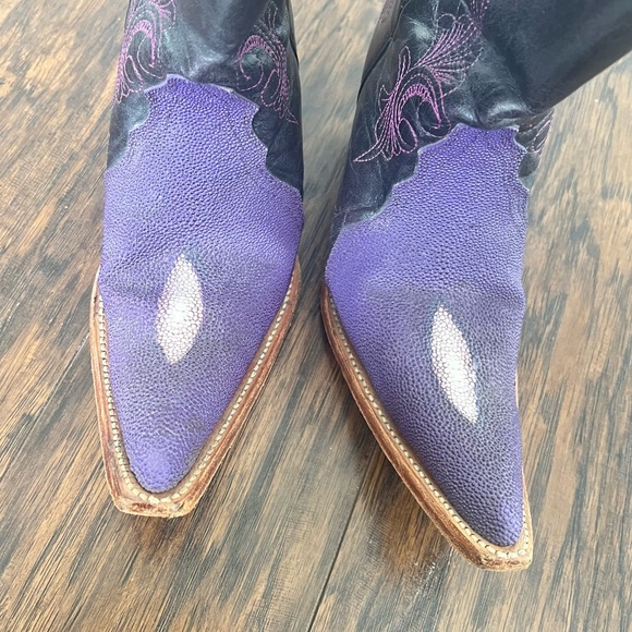 Purple stingray leather western embroidered cowboy boots women’s size 5.5 - Picture 7 of 10